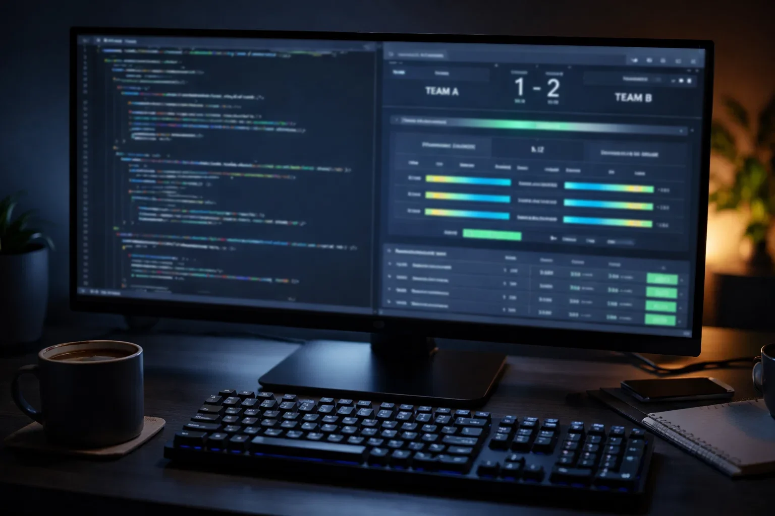 Bildschirm mit Code und Sportwetten-Daten für automatisiertes Wetten
