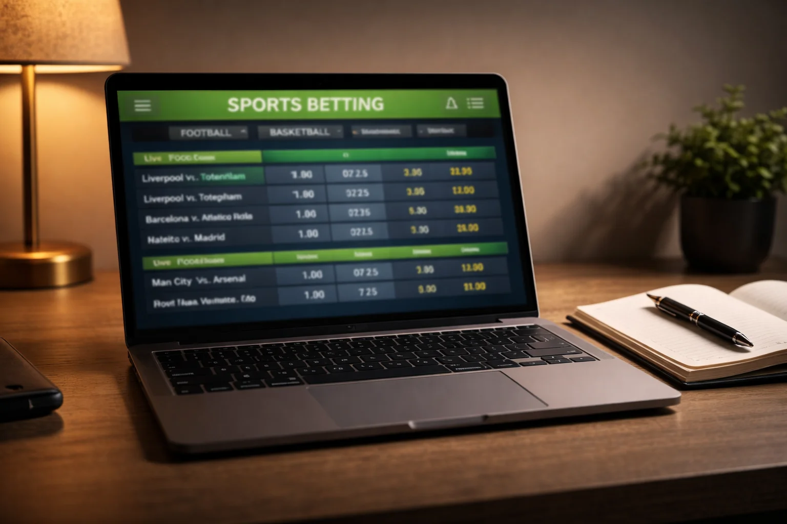 Laptop zeigt eine Sportwetten-Webseite mit Fußball-Livequoten